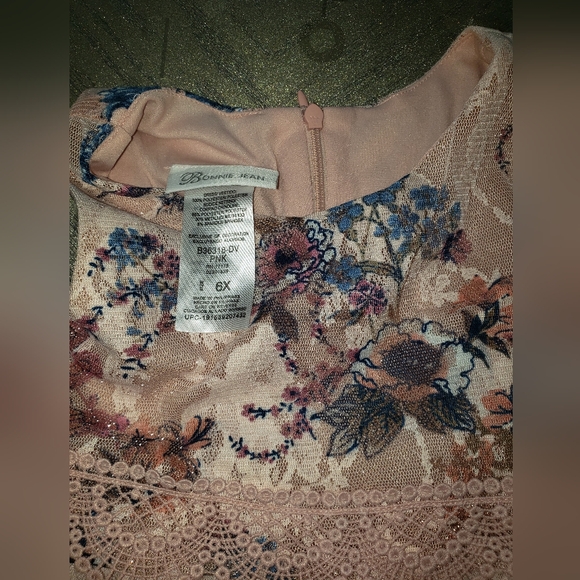Bonnie Jean Girls Floral Lace Tulle Dress – Pink – Size 6X - Picture 5 of 12